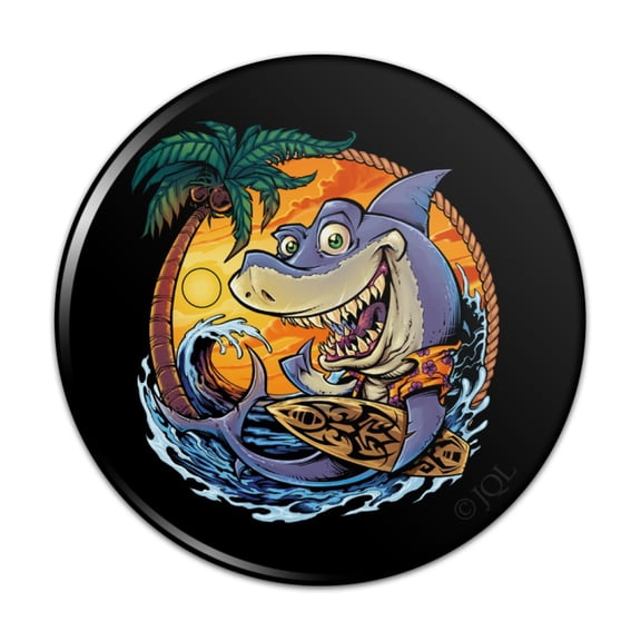 Shark Surfboard Surfing Tropical Ocean Beach Pinback Button Pin