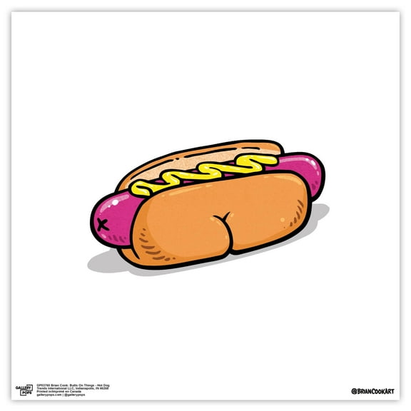 Gallery Pops Brian Cook: Butts On Things - Hot Dog Wall Art, Unframed Version, 12" x 12"