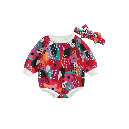 

Musuos Baby Boys Girls Floral Romper Kids Long Sleeve Jumpsuits Headband