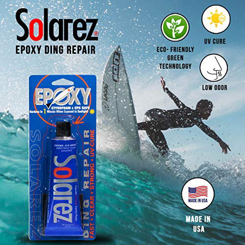Tube Microlite Epoxy Putty w Epoxy Fiberfil Putty 2 Grit Sand Pads and Acetone Prep-Pad ~ Made in The USA! SOLAREZ EPOXY Econo KIT ~ UV Cure Surfboard Repair Epoxy SUP Wakeboard Repair 