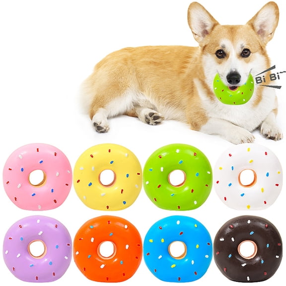 mdesiwst Donut Dog Toy Squeaky Latex Doughnut Dog Chew Toy Interactive Dog Training Toy for Outdoor Fetch Game Teeth Cleaning
