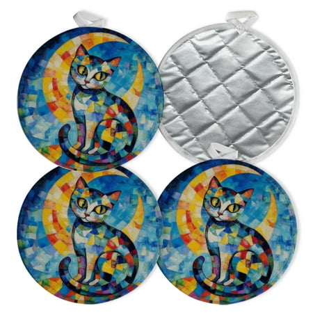 

4 PCS Pot Holders for Kitchen Potholders Sets with Hook for Oven Cooking Baking Colorful Cat Under The Mosaic Moon