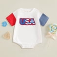 thumbnail image 2 of Ulanda Baby Boy Girl 4th of July Outfit Newborn Oversized USA Romper American Flag Onesie Independence Day Outfit (White, 6-12 Months), 2 of 3