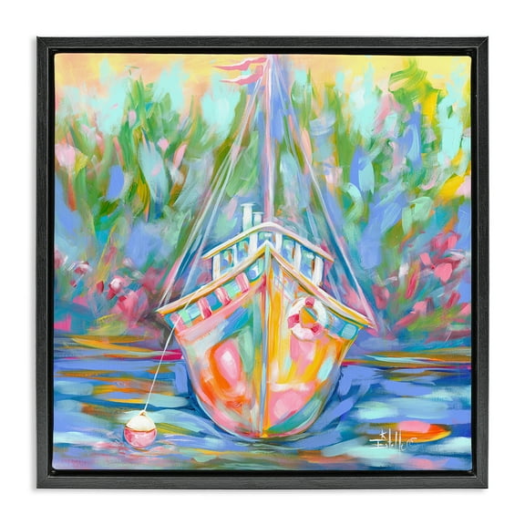 Stupell Industries Boat In Waiting Transportation Painting Black Floater Framed Canvas Art Print Wall Art, 18 x 18