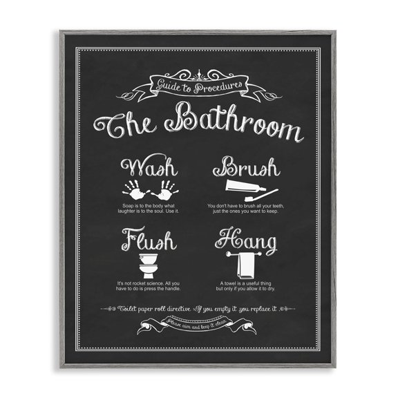 Stupell Industries Farmhouse Guide to The Bathroom Icons Gray Framed Giclee Art, 16 x 20, by Lettered and Lined