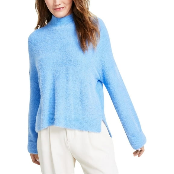 Hippie Rose Womens Eyelash Mock Neck Cuffed Pullover Sweater, Blue, Juniors, X-Large