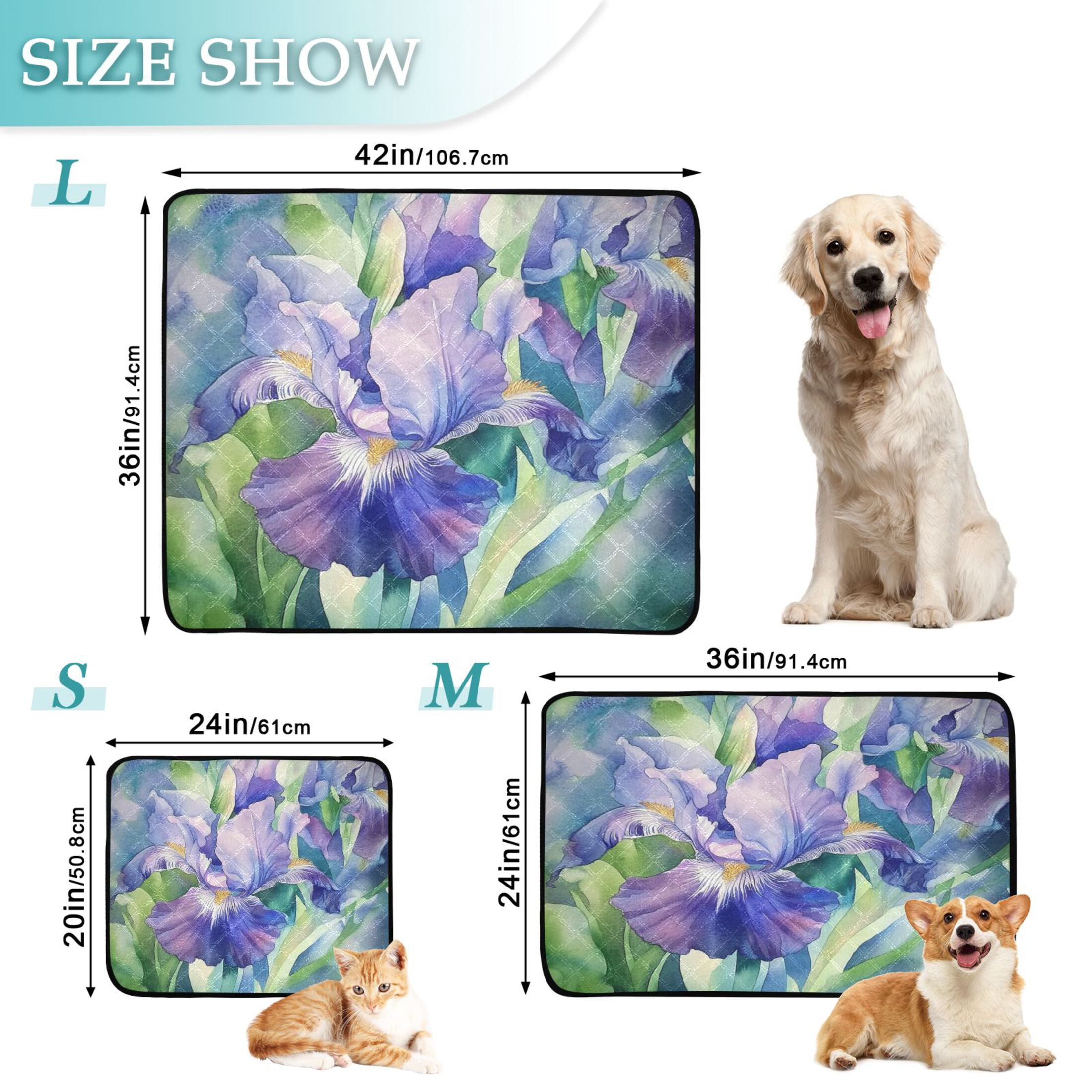 Washable Pet Pee Pads with Super Absorbent Reusable Training Pads for Dogs & Cats Beautiful Iris Flower