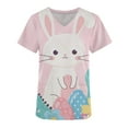thumbnail image 4 of LSLJS Blouse d'Uniforme de Travail à Manches Courtes Col en V avec Poches, Imprimé Œuf et Lapin de Pâques pour Femmes, 4 of 5
