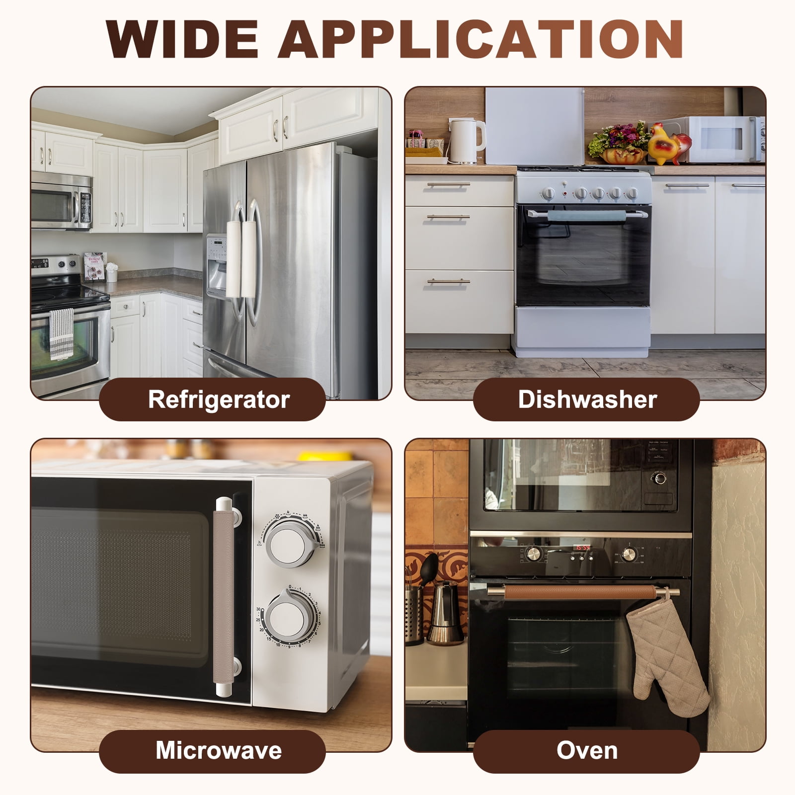Uxcell 4Pcs Refrigerator Door Handle Covers, PU Leather Kitchen Appliance Handle Protector, Anti-Static Fridge Handle Cover Keep Your Microwave Oven Dishwasher Clean, White