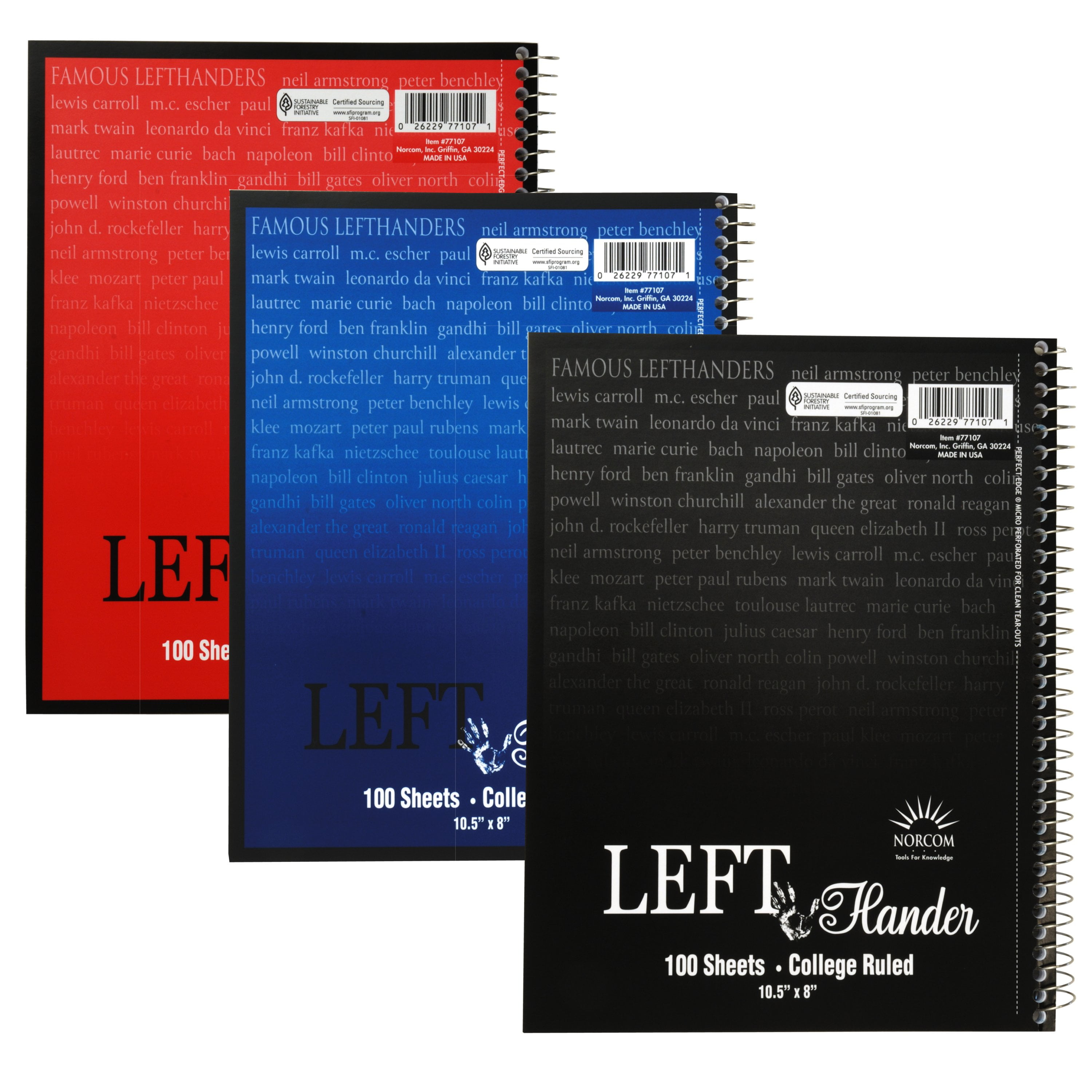 1 Subject Left Handed Assorted Colored Spiral Notebook