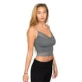 thumbnail image 5 of Women's V Neck Sleeveless Lace Rib Seamless Cami Tank Top T1392 - Charcoal - Medium, 5 of 6
