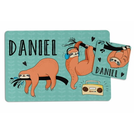 

Printtoo Kids Placemat & Coaster Set Personalized Gift Kids Birthday Christmas Gifts For Boys Sloth-8x11.5 Inch