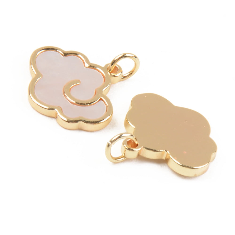 Natural White Shell Mother of Pearl Shell Pendants with Golden Brass Findings and Jump Ring Cloud Seashell Color 15x16.5x2mm Jump Ring: 5x0.8mm