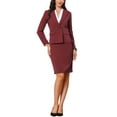 thumbnail image 2 of INSPIRE CHIC 2 Pieces Suit Set Business Set for Women's Work Long Sleeve Notched Lapel Formal Skirt Suit XS Wine Red, 2 of 5