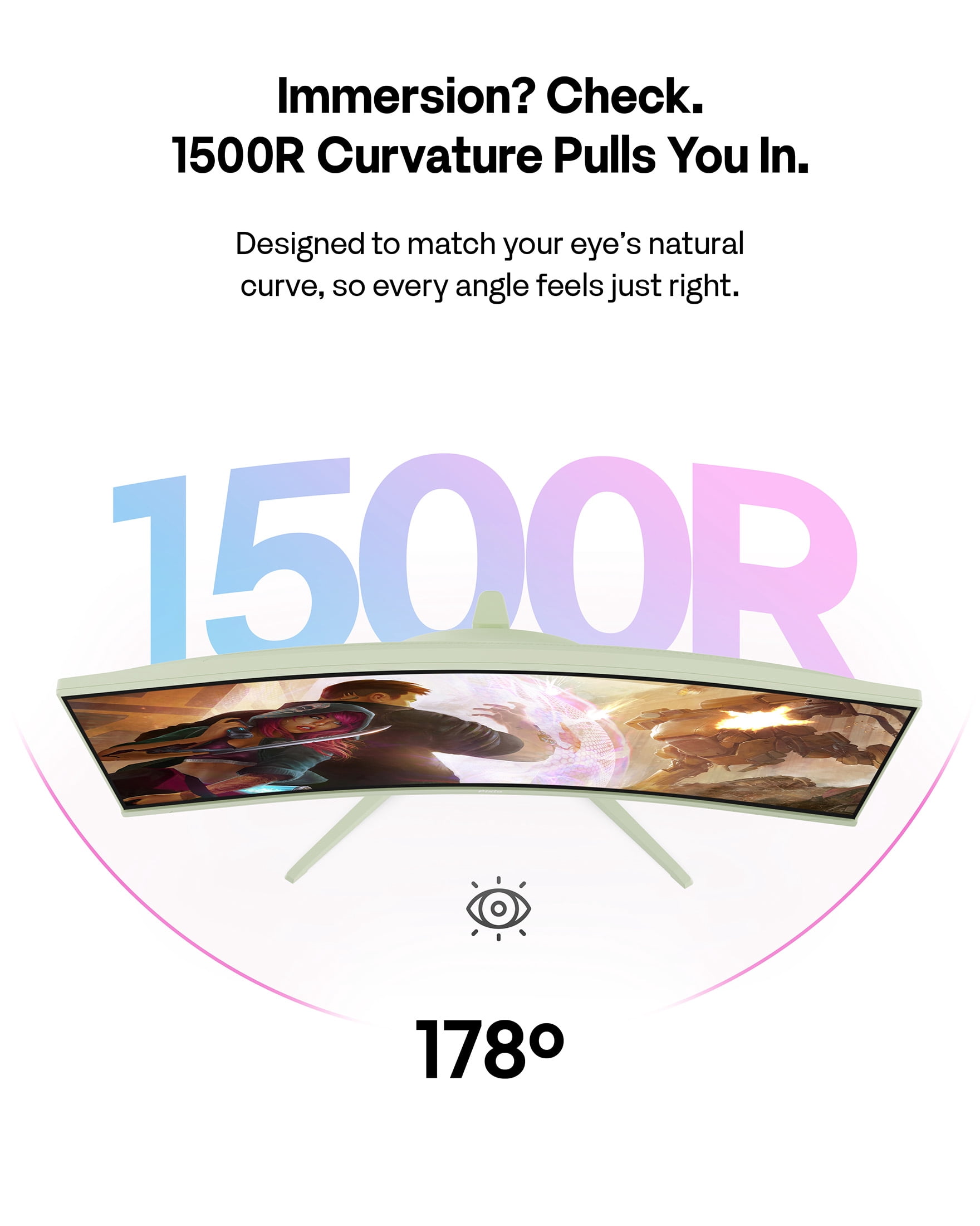 Pixio PXC248 Wave Mint Green 24 inch 200Hz Refresh Rate FHD 1080p Resolution 1500R Curve Fast VA Panel 1ms GTG Response Time Adaptive Sync HDR Curved Gaming Monitor