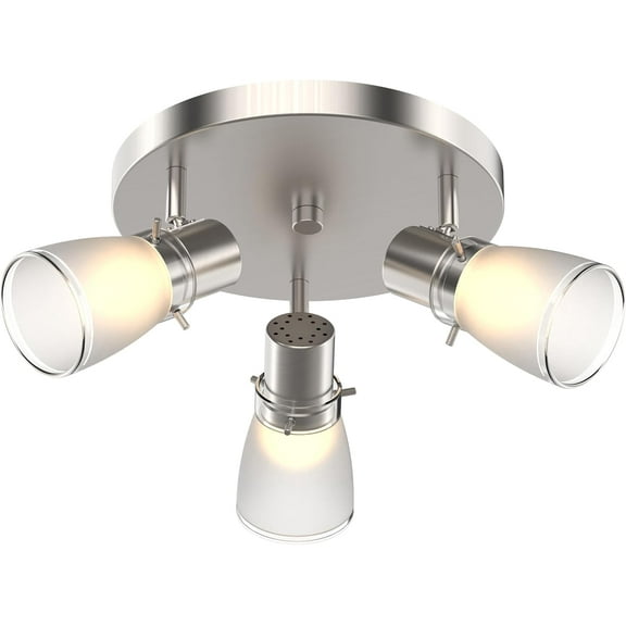 10” Decorative Track Lighting Kit, Brushed Steel Finish Flush Mount Ceiling Light Fixture with Frosted Glass Shades, E26 Base Adjustable Heads Provide Directional Light