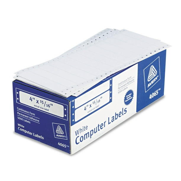Avery Continuous Form Computer Labels, Permanent Adhesive, 4" x 15/16", 5,000 Labels (4065