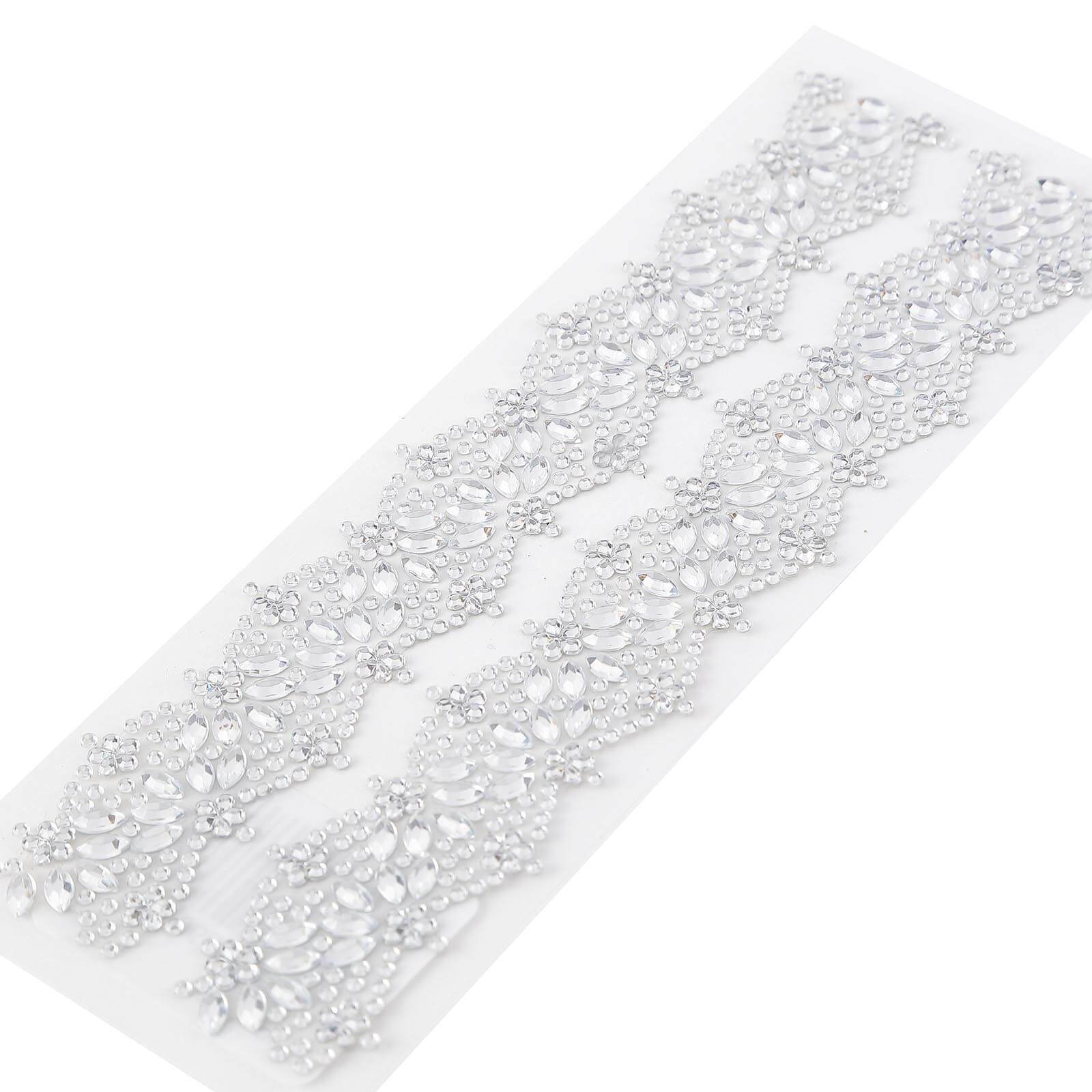 2 Strips Stick on Rhinestone Gems Floral Trim Self Adhesive Diamond Rhinestone Strips