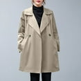 thumbnail image 2 of Olyvenn Womens Large Size Workwear Hooded Windbreaker Lapel Double Side Pockets Loose Comfortable Office Outing Coats Khaki XL, 2 of 8