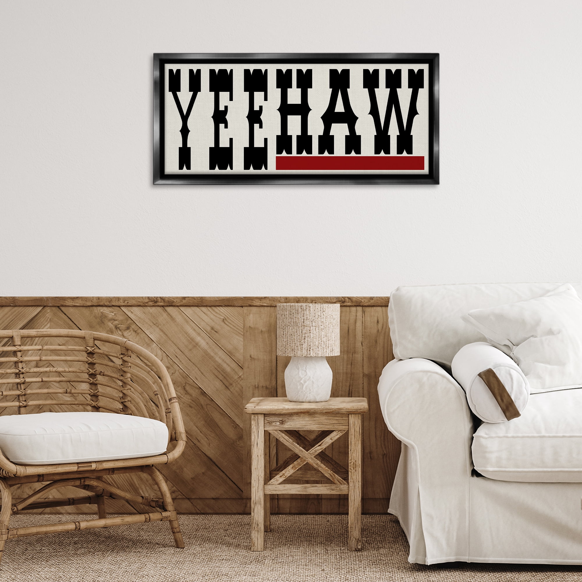 Stupell Industries Yeehaw Western Word Typography Painting Black Floater Framed Canvas Art Print Wall Art, 31 x 14