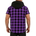 thumbnail image 4 of Ceisia Men Casual Fashion Plaid Patchwork Hooded Half Button Closure Pocket Short Sleeves Pullover Shirt Comfortable Daily Outdoor Spring Summer Top Purple XXL Gifts, 4 of 7