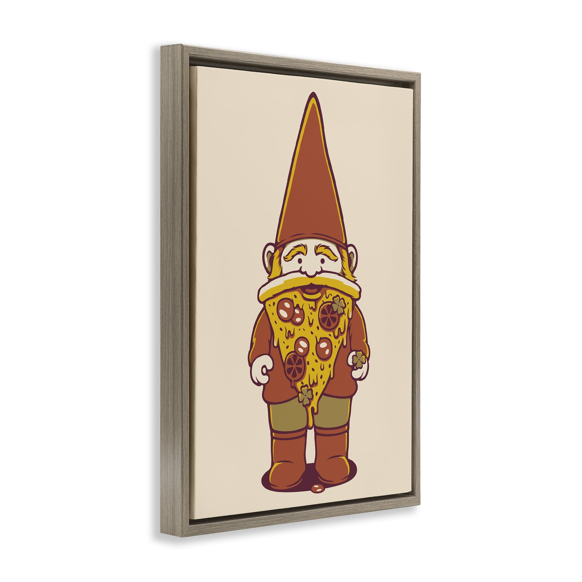 Stupell Industries Happy Pizza Gnome Brown Framed Floater Canvas Wall Art, design by Tobe Fonseca