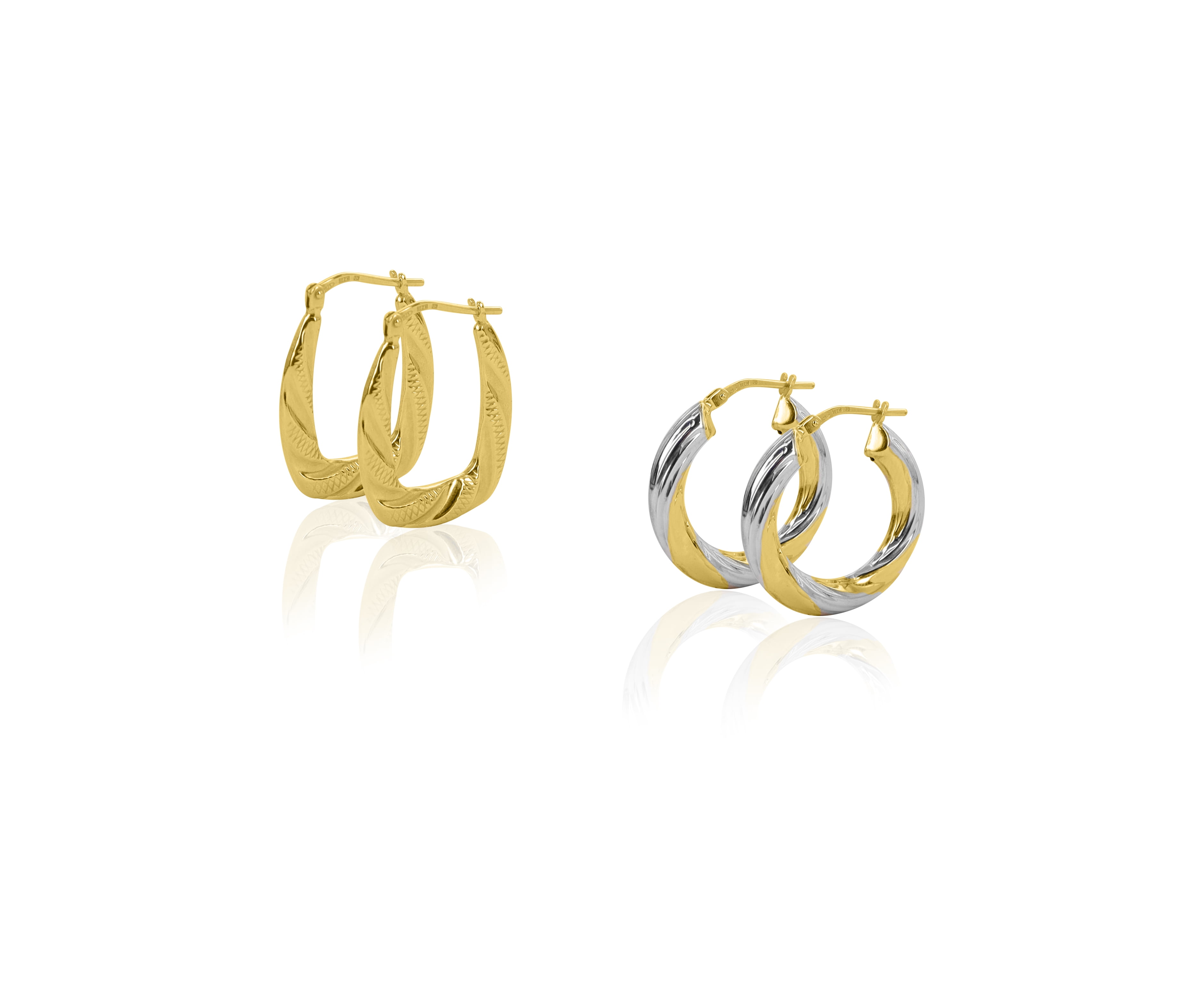 Brilliance Fine Jewelry 14K Gold Plated Sterling Silver Textured and Swirl Hoops Adults Earrings Set