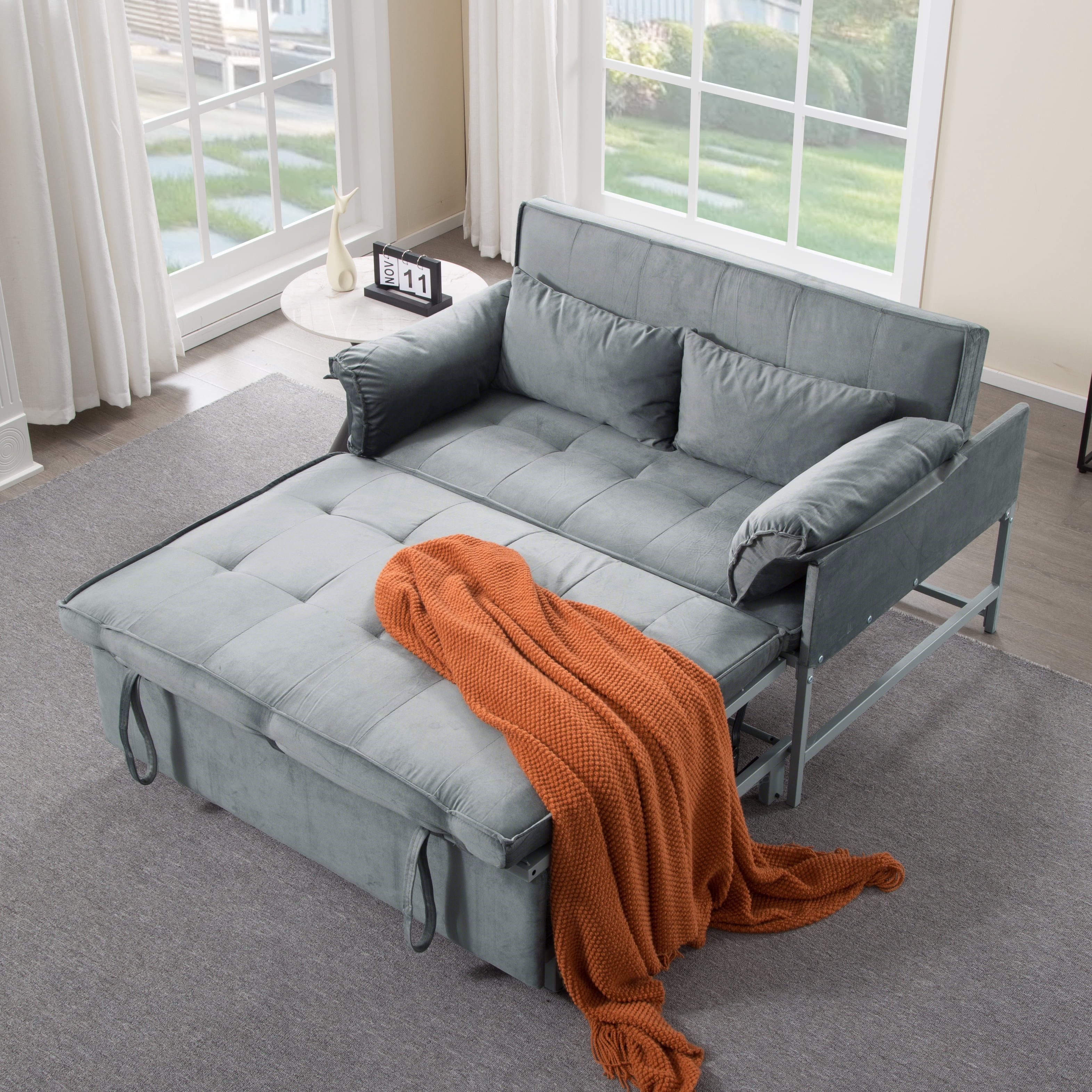 Gewnee 46"Convertible Sleeper Sofa – Pull-out Bed with 5 Reclining Positions,Movable Arm Cushion,Ideal for Apartment,Office,Guest Room.Gray