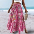 thumbnail image 2 of Women's Maxi Skirt Elastic High Waist A Line Pleated Tiered Flowy Boho Casual Beach Long Skirts, 2 of 9