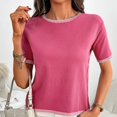 thumbnail image 5 of Long Torso Friendly Striped Spring Tops, Cotton Short Sleeve Shirts For Women Sexy Tops ​Ladies Dresses Summer 2025 Womens Casual Black Outfits Vacation Mini Pink, 5 of 6