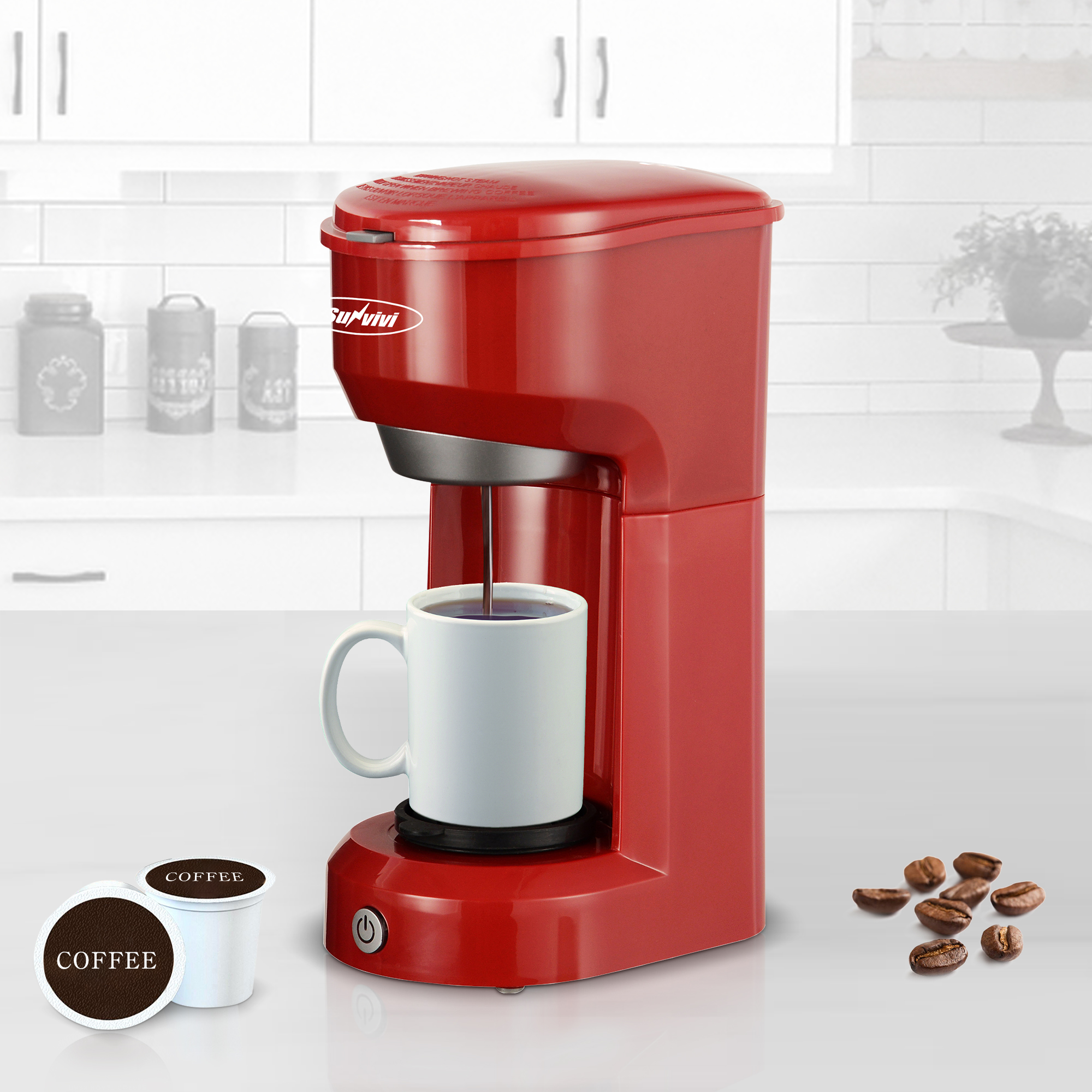 Single Serve Coffee Maker Brewer for Single Cup, K-Cup Coffeemaker with Permanent Filter, 6oz to 14oz Mug, One-Touch Control Button with Illumination, Red - image 2 of 9