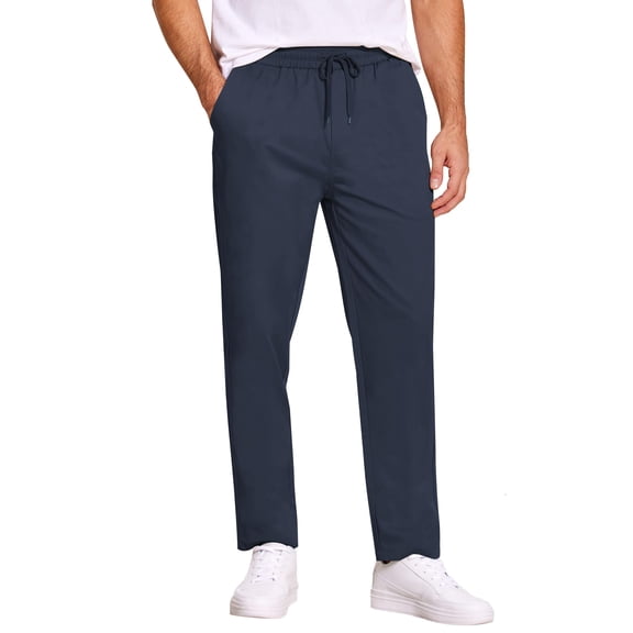 Men's Cargo Pants Regular Fit Elastic Cotton Drawstring Trousers(Navy Blue,XL)