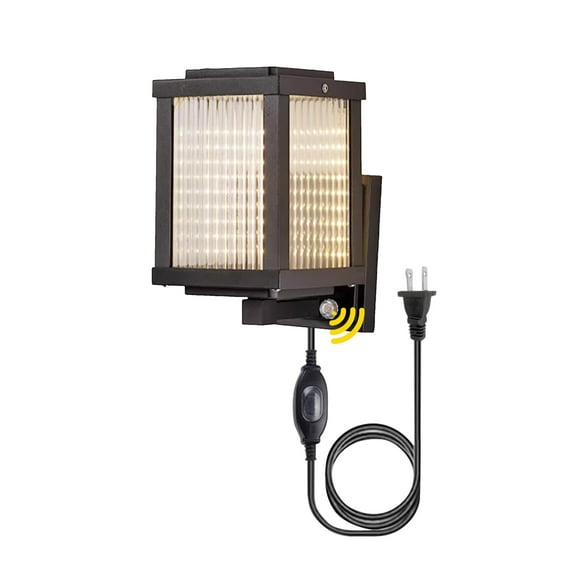 Kiven Waterproof Outdoor Wall Light Fixtures, Plug-in Wall Mount Lantern Light with Glass Lampshade & E26 Socket, Dusk-to-Dawn,Industrial Porch Light Upward for House Garage Patio,Black Finish