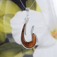 thumbnail image 2 of Gorgeous Hawaiian X-Large Genuine Koa Wood Fish Hook Necklace, Sterling Silver Fish Hook Pendant, N8514 Birthday Valentine Gift, 2 of 6