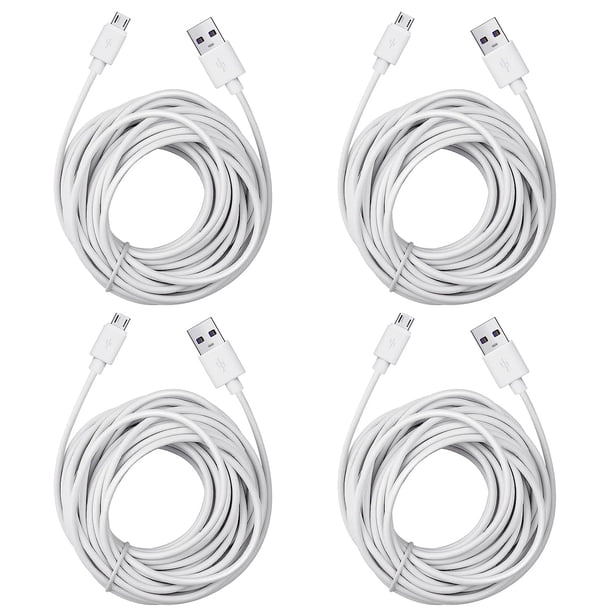Cable de extensión micro USB para cámara de seguridad, 25 pies, paquete de 4