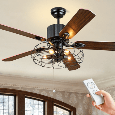 52-inch Black Ceiling Fan with Light - 5 Wood Blades, Remote Control with Downrod Options(3.94"&7.87")  & 5.9" Mount for Large Rooms