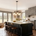thumbnail image 4 of YANSUN 27 in 6-Light Matte Black Modern Chandeliers, Hanging Lighting Fixture with Clear Glass Shade for Kitchen Island living Room, E26 Bulb Base, 4 of 8