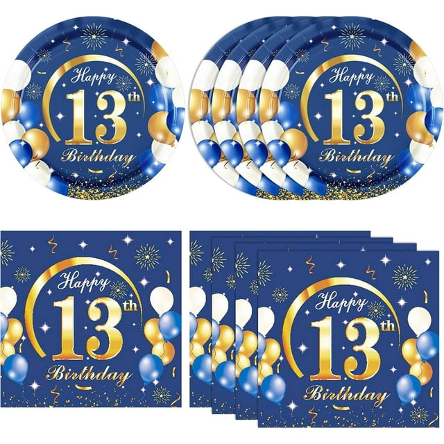 Happy Birthday Decorations for Boys13 Year Old Party Decorations Disposable Tableware Include 13th Birthday Plates and Napkins for Official Teenager 13th Birthday Party