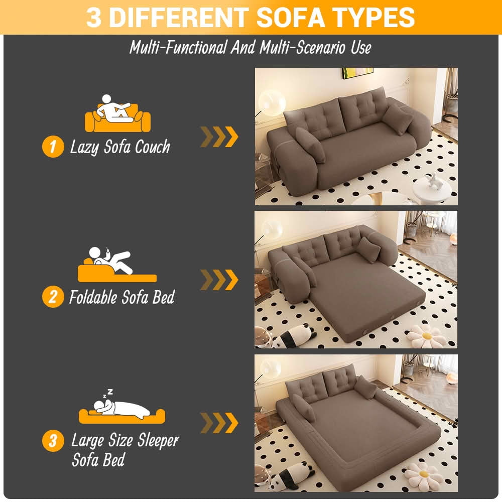 MAYEERTY 78.7" Human Dog Lazy Sofa, 3-in-1 Sherpa Fleece Foldable Sofa Bed with 4 Pillows, Vacuum Packed No Assembly Couch for Living Room Playroom