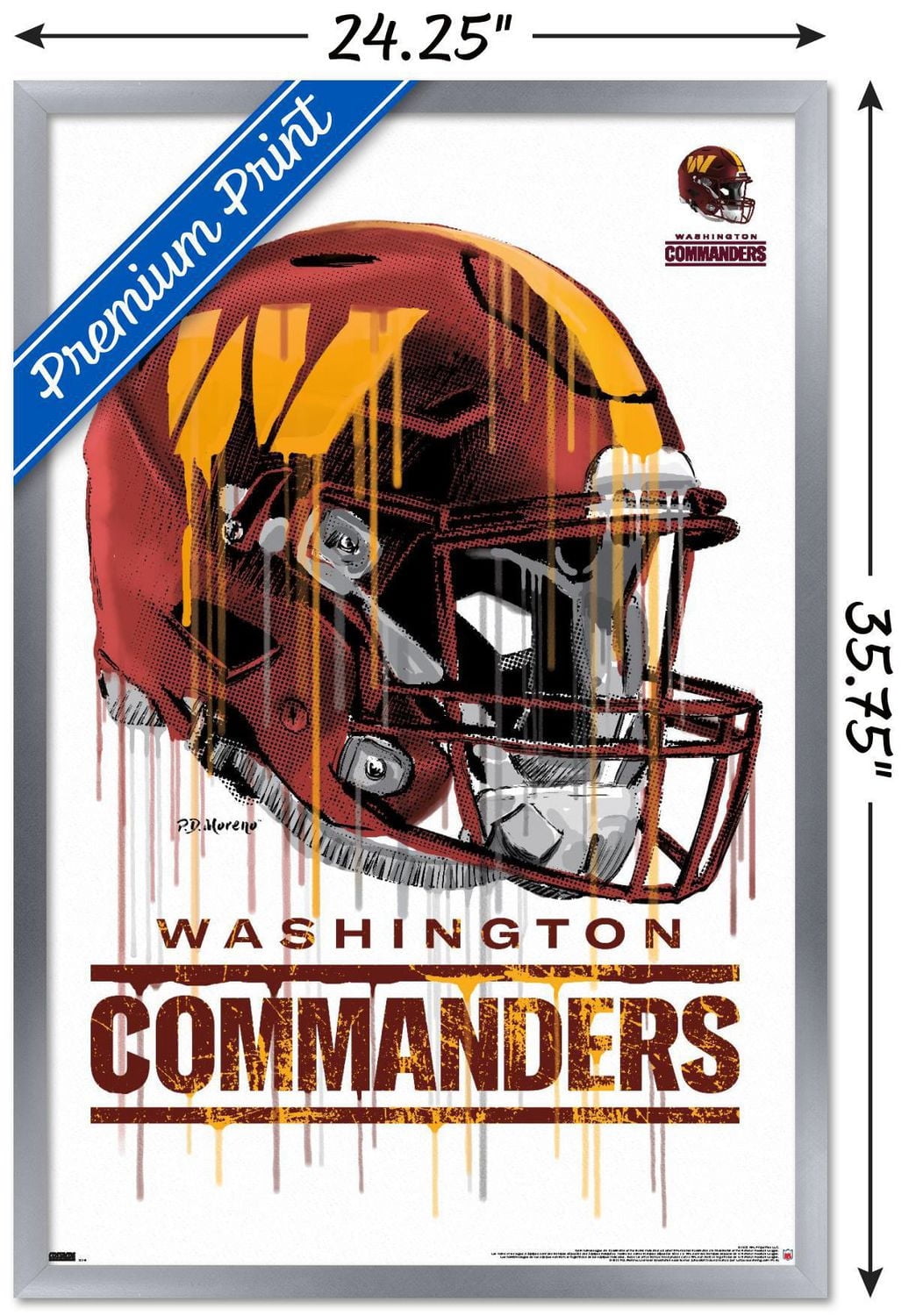 NFL Washington Commanders - Drip Helmet 22 Wall Poster, 14.725" x 22.375" Framed