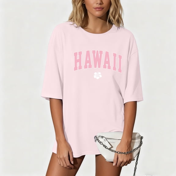 Womens Casual Summer T Shirts Hawaii Print Short Sleeve Y2K Vacation Tops Crew Neck 2026 Relaxed Fit Fashion Basic Tees