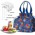 thumbnail image 4 of Pioneer Flower Floral Print Pattern Drawstring Lunch Bag Women - Drawstring Lunch Bag Insulated for Work Office - Stain-Resistant Large Lunchbags for Women with Multi-Pockets, 4 of 6