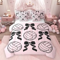 Feelyou Cartoon Volleyball Bedding Comforter Set 7 Pieces, Pink Bowknot Full Bedding Set