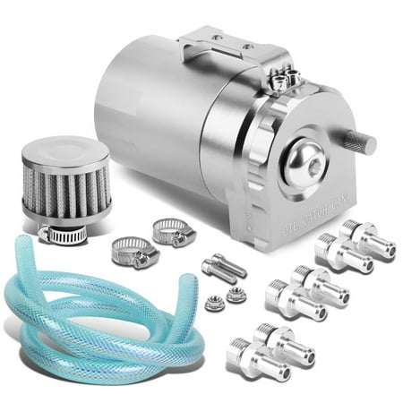 Univeral Aluminum Cylinder Style Racing Oil Catch Tank + Filter Can - Silver Tank + (Best Racing Oil Filter)