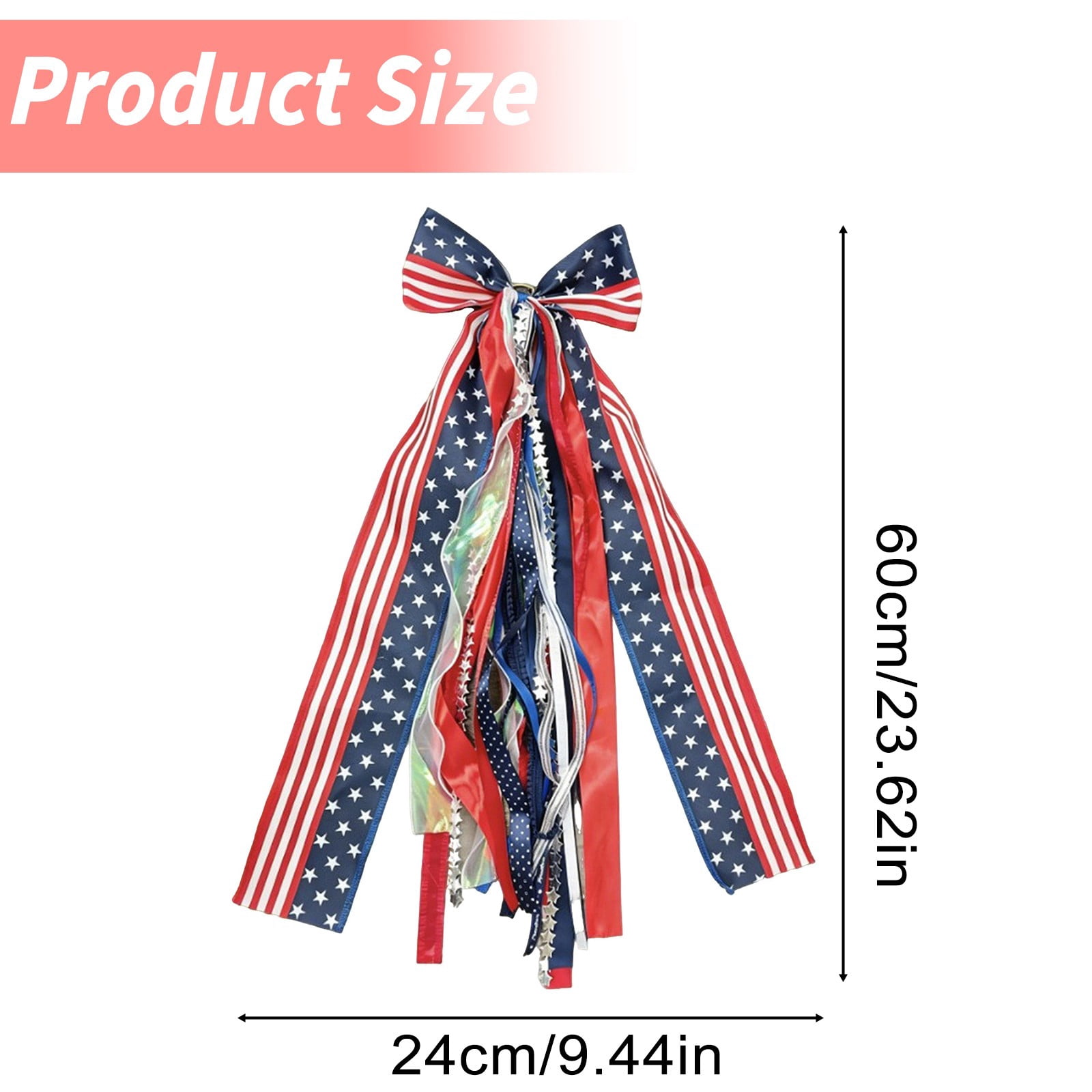 Large 4th of July Wreath Bow 24 Inch Patriotic Ribbon Bow Red White Blue Tree Topper Memorial Day Independence Day Decor for Front Door Indoor Outdoor Home