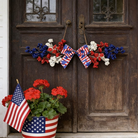 SHUAGNCR-250th Anniversary Door Sign, 250th Anniversary Wreath, 250th Anniversary Decorations, Patriotic Independence Door Hanger Wooden Wall Decor Hanging Sign for Home Porch Outdoor Decor (A)