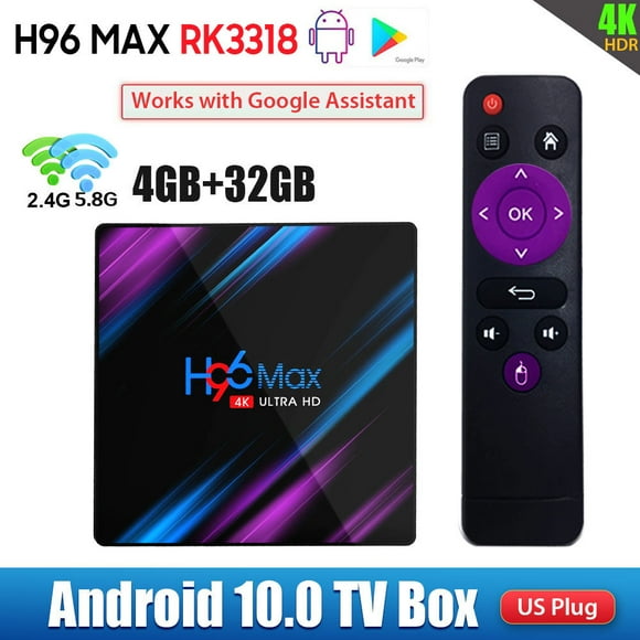 H96 Max RK3318 Boîtier TV Intelligent Android 10.0 4K 4+32 Go Wi-Fi 2.4G/5.8G BT4.0 HDR10 H.265