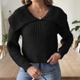 thumbnail image 5 of Aloohaidyvio Women's Ribbed Knit Pullover Sweaters Long Sleeve Lapel Cute Cropped Solid Color Sweatshirt Tops, 5 of 6