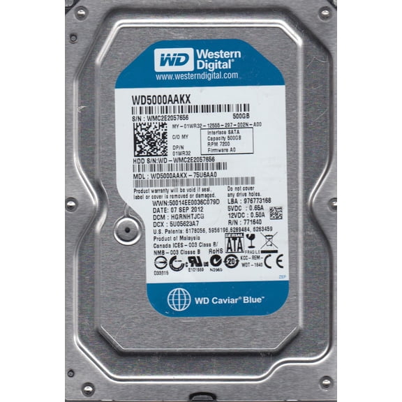 WD5000AAKX-75U6AA0, DCM HGRNHTJCG, Western Digital 500GB SATA 3.5 Hard Drive