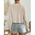 thumbnail image 5 of Women's Tie Front Long Sleeve Rib Knit Shrug Sweaters Cardigan Crop Top, 5 of 6